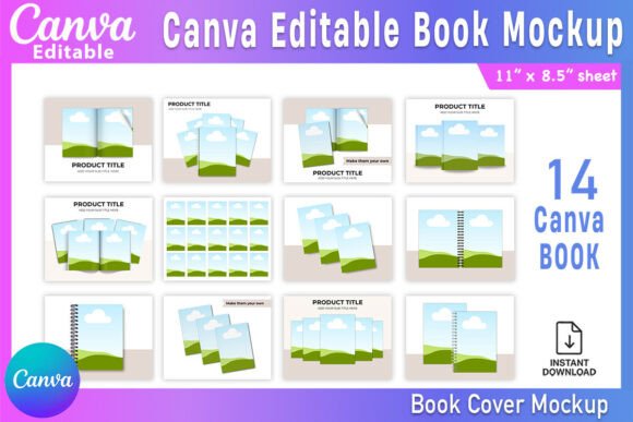 Download 14 Canva Editable Book Mockup Bundle - Mockup Collection
