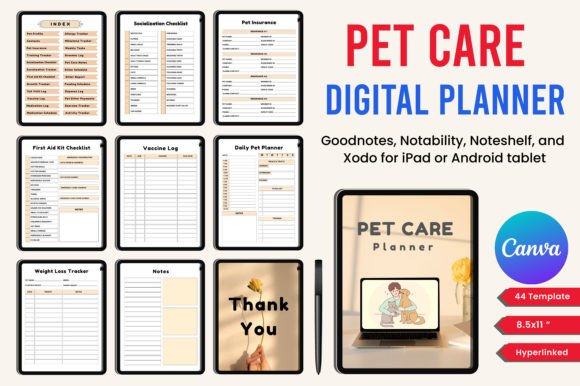 Download Hyperlink Pet Care Planner Canva - Pet care Collection