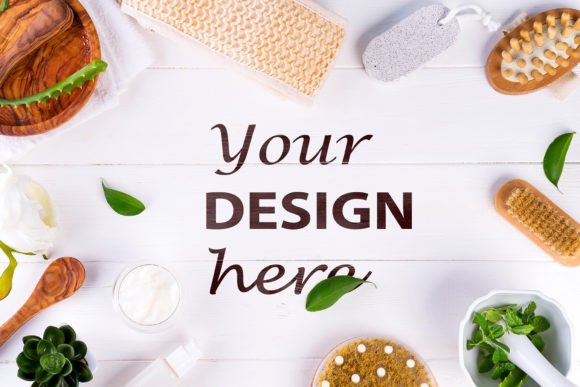 Download Spa Treatment Mockup with Green Leaves - Mockup Collection