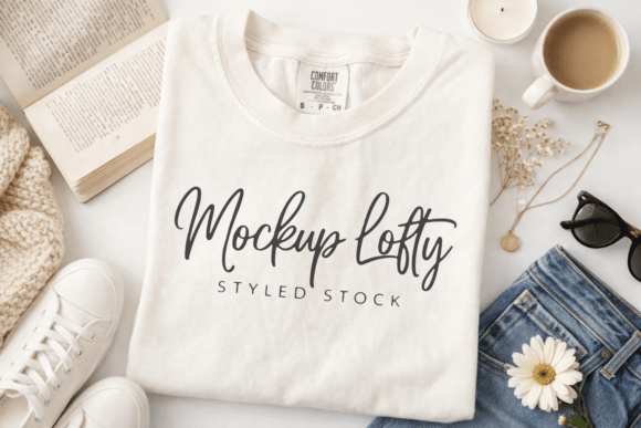 Download C1717 Ivory Flat Lay T-shirt Mockup - Mockup Collection